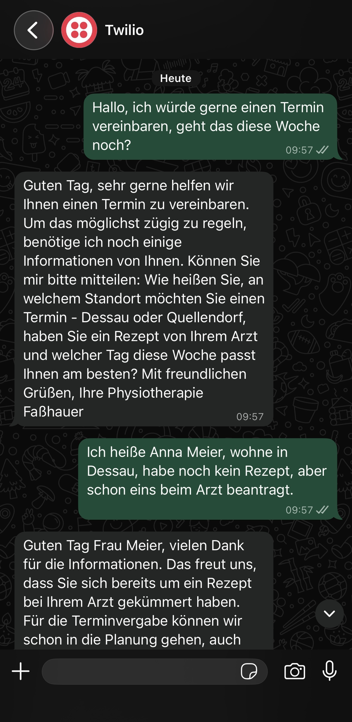 Ausschnitt aus der echten WhatsApp-Konversation