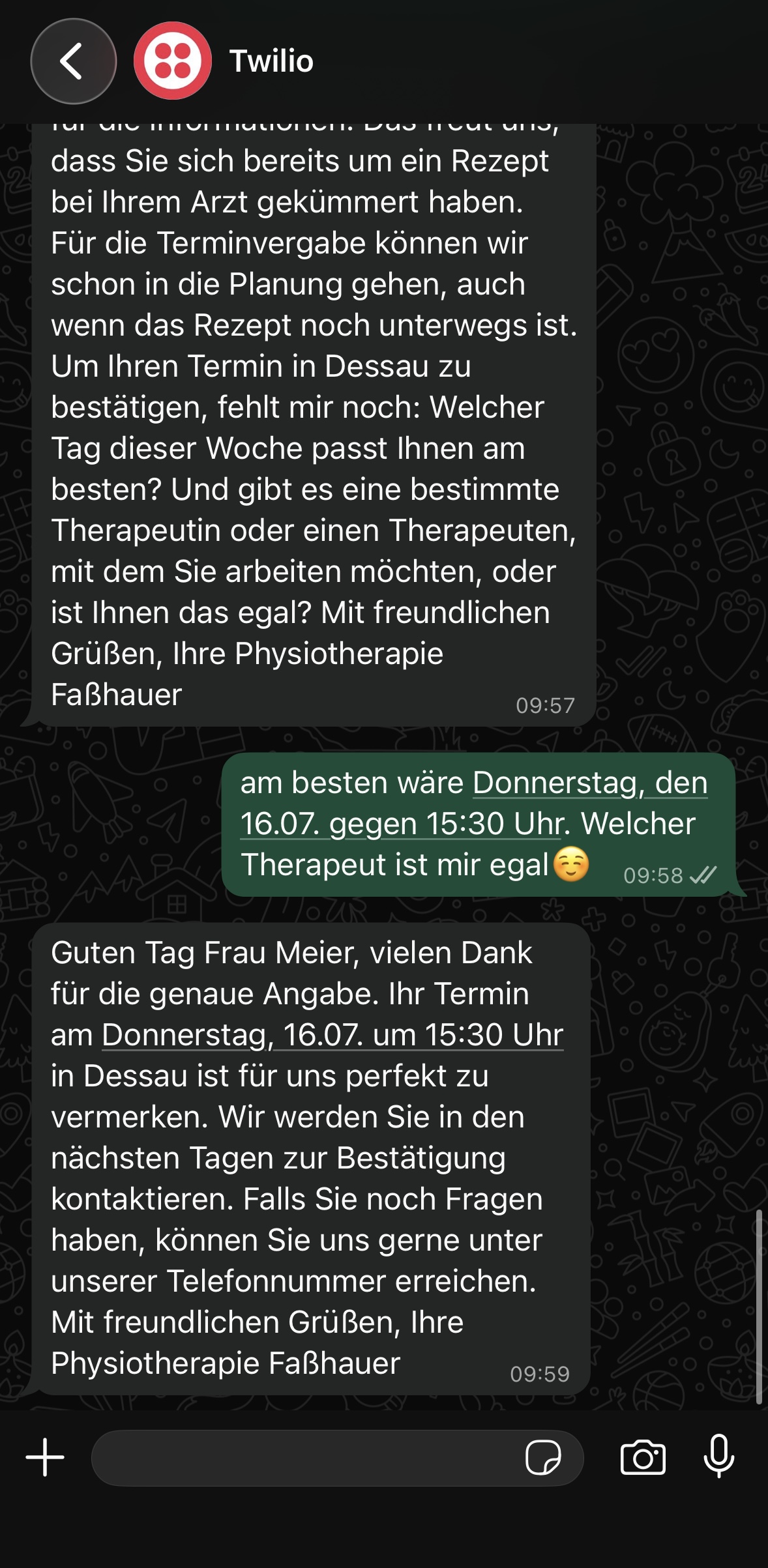 Die fertig sortierte Anfrage im Chat